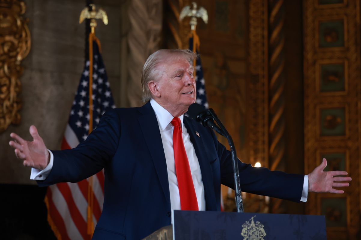 Republican Presidential Nominee Donald Trump Speaks To The Press In Palm Beach, Florida