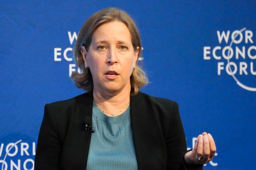 FILE - YouTube CEO Susan Wojcicki speakes during a conversation at the World Economic Forum in Davos, Switzerland, on May 24, 2022. Her husband. Dennis Troper said in a statement on social media late Friday, Aug. 9, 2024 that Wojcicki, who was 56, died after suffering with small cell lung cancer for the past two years. (AP Photo/Markus Schreiber)