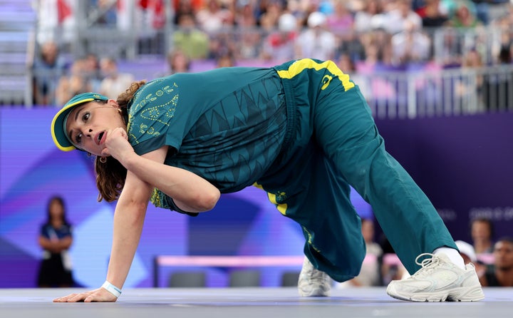 Raygun competes during the "B-Girls Round Robin - Group B" event at the Paris Olympics.