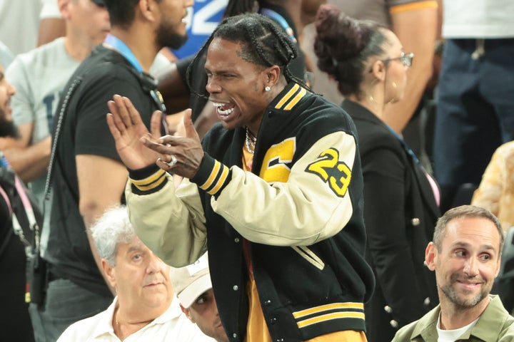 Travis Scott cheered on Team USA at Thursday's semifinal men's basketball game against Serbia.