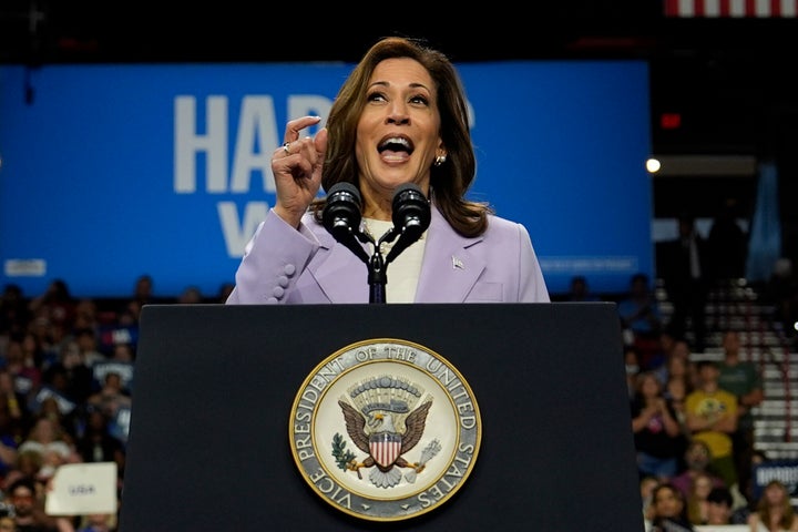 Democratic presidential nominee Vice President Kamala Harris speaks at a campaign rally, Saturday, Aug. 10, 2024, in Las Vegas. (AP Photo/Julia Nikhinson)