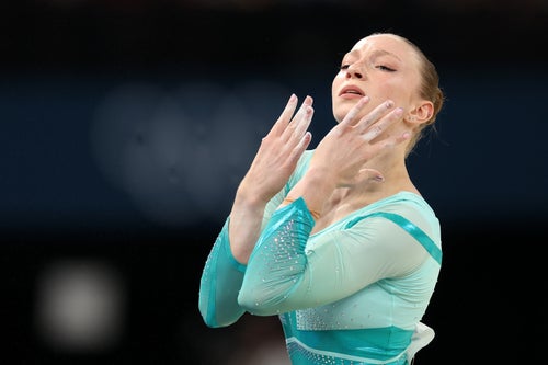PARIS, FRANCE - AUGUST 05: Ana Barbosu of Team Romania competes in the Artistic Gymnastics Women's Floor Exercise Final on day ten of the Olympic Games Paris 2024 at Bercy Arena on August 05, 2024 in Paris, France. (Photo by Jamie Squire/Getty Images)