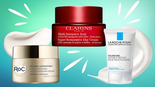 RoC retinol hydration cream, Clarins restorative day cream and La Roche-Posay's double repair face moisturizer.