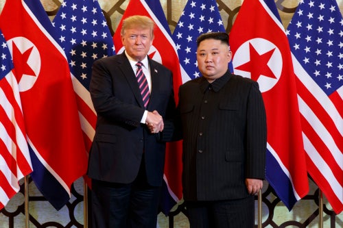 Trump poses with North Korean leader Kim Jong Un on Feb. 27, 2019, in Hanoi, Vietnam.