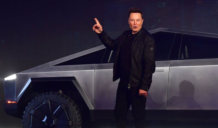 Tesla CEO Elon Musk at his 2019 introduction of the electric Cybertruck.