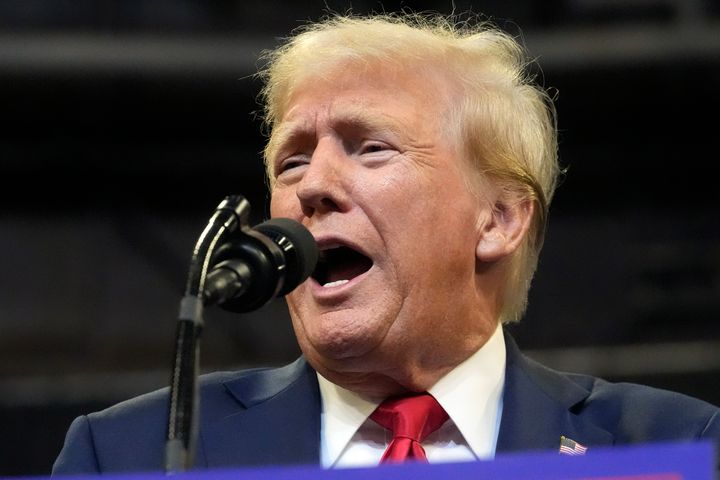 Republican presidential nominee former President Donald Trump speaks at a campaign rally in Bozeman, Mont., Friday, Aug. 9, 2024. (AP Photo/Rick Bowmer)