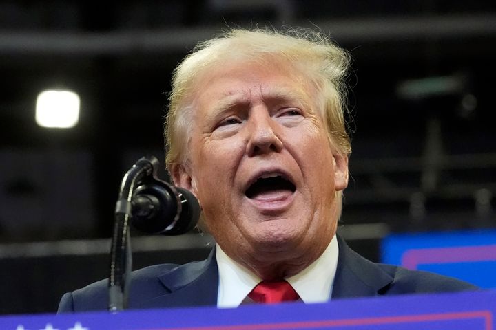 Republican presidential nominee former President Donald Trump speaks at a campaign rally in Bozeman, Mont., Friday, Aug. 9, 2024. 