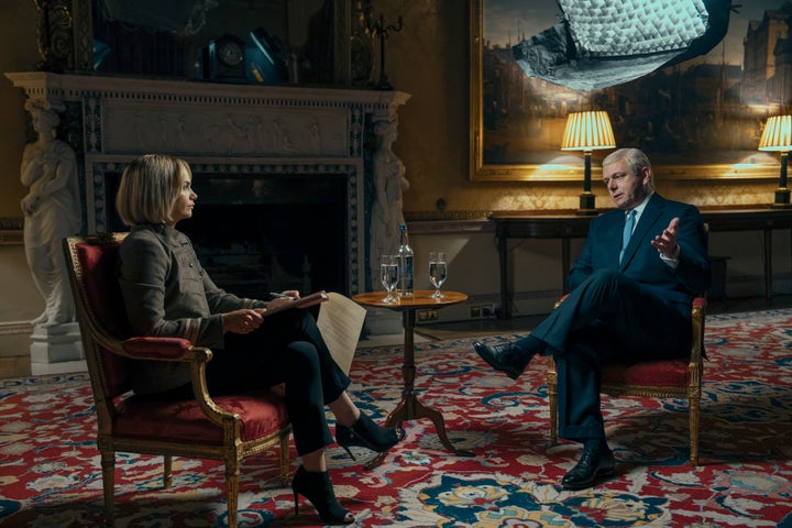 Ruth Wilson and Michael Sheen in character as Emily Maitlis and Prince Andrew