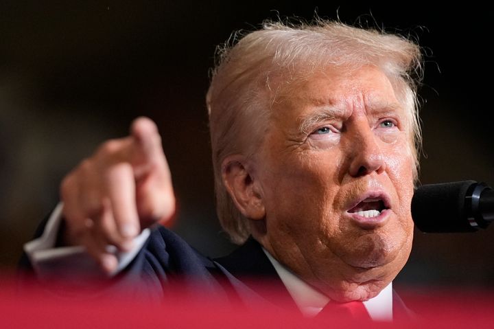 Republican presidential candidate former President Donald Trump speaks at a campaign rally, Wednesday, July 31, 2024, in Harrisburg, Pa. 