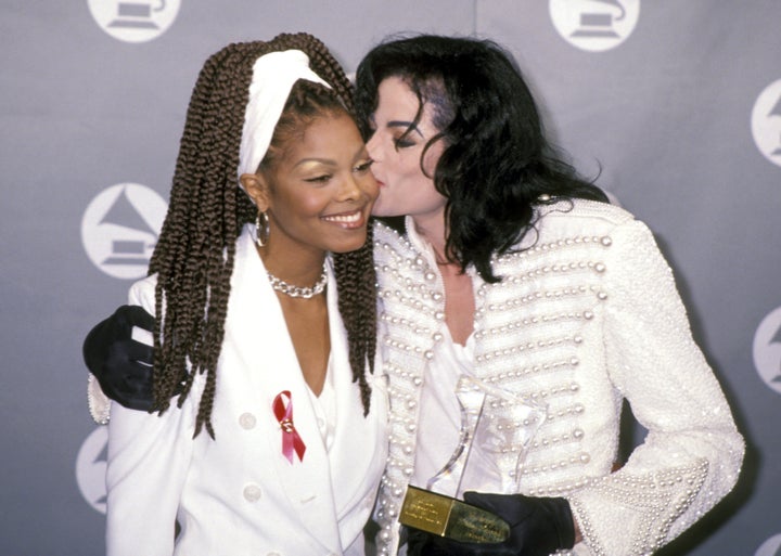 Janet Jackson with her brother, Michael Jackson, at the 35th Annual Grammy Awards in 1993.