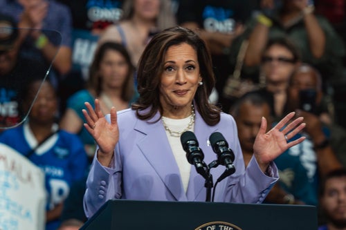 Democratic presidential nominee Kamala Harris is photographed at a campaign rally in Las Vegas, Nevada.