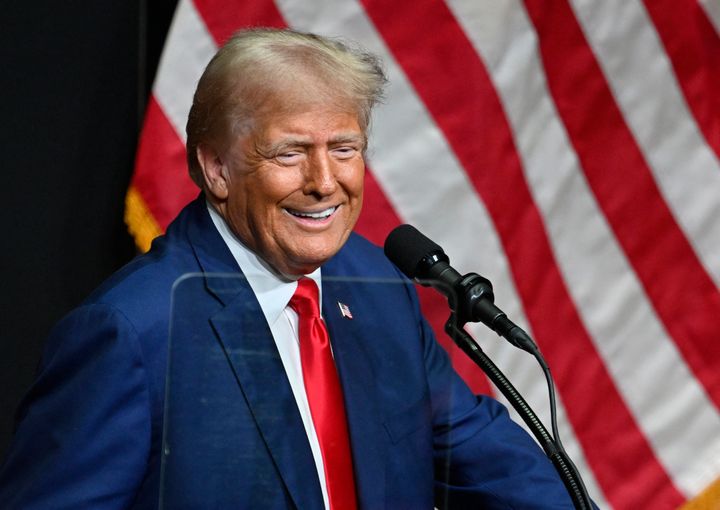 Former US President and Republican presidential candidate Donald Trump speaks during a campaign rally at Harrah's Cherokee Center in Asheville, North Carolina, August 14, 2024. 