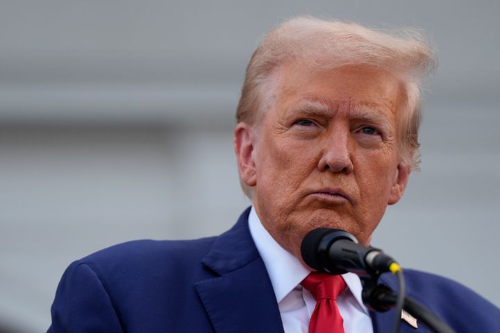 Republican presidential nominee former President Donald Trump speaks at a news conference at Trump National Golf Club, Thursday, Aug. 15, 2024.