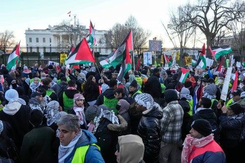 Demonstrators stream past the White House on Jan. 13 during the March on Washington for Gaza.