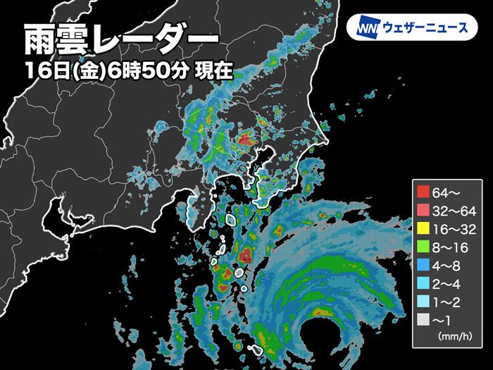 雨雲の様子 16日(金)6時50分現在