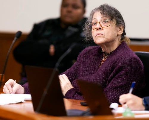 Defendant Susan Lorincz takes notes during her trial Tuesday, Aug. 13, 2024, in Ocala, Florida.