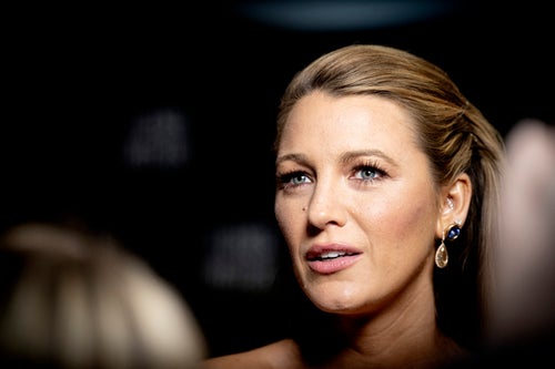 Blake Lively looks on during the premiere of the movie "It Ends With s" in Copenhagen.