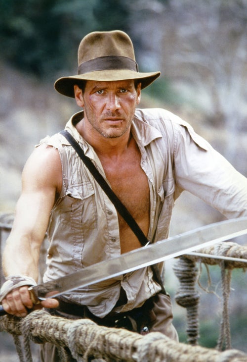 American actor Harrison Ford on the set of "Indiana Jones and the Temple of Doom." (Photo by Sunset Boulevard/Corbis via Getty Images)