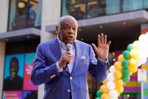 Former San Francisco Mayor Willie Brown speaks outside John's Grill in San Francisco, Wednesday, Oct. 4, 2023. The former San Francisco mayor threatened to sue Donald Trump on Saturday over the GOP presidential nominee bringing up a wild helicopter story that involves him. (AP Photo/Eric Risberg)