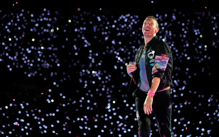 Chris Martin on stage in LA last year