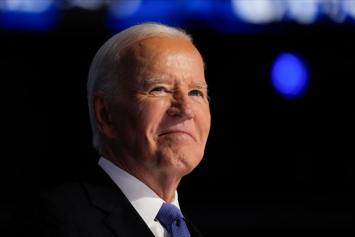 President Joe Biden speaks on Monday evening on the first day of the Democratic National Convention in Chicago.