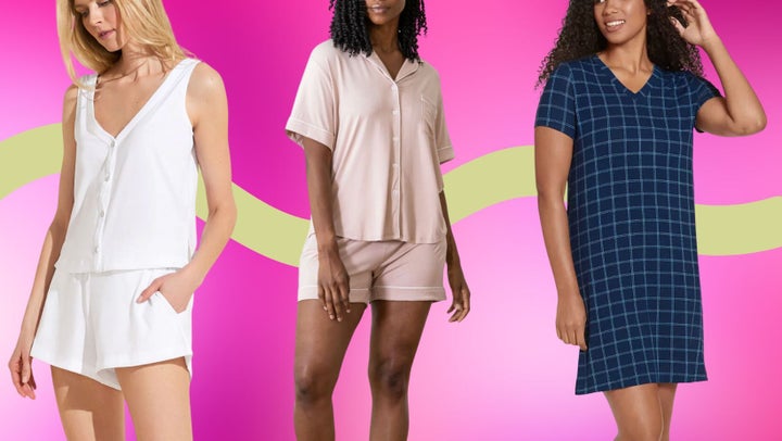 An organic Pima cotton tank set, a luxury bamboo set from Cozy Earth and a Jockey sleep shirt.