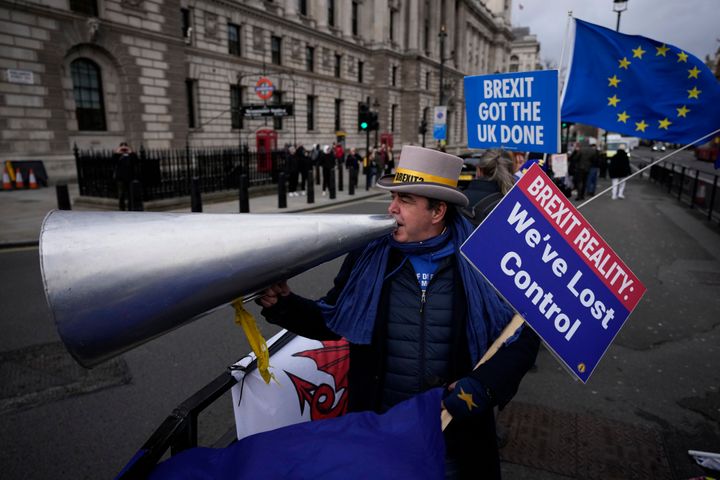 Anti-Brexit protester Steve Bray demonstrates outside parliament.