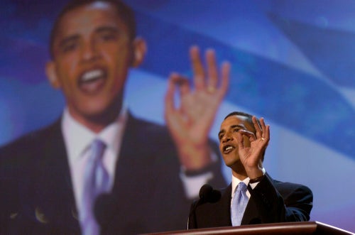 Barack Obama, then a 42-year-old Illinois state senator, speaks at the 2004 Democratic National Convention in Boston.