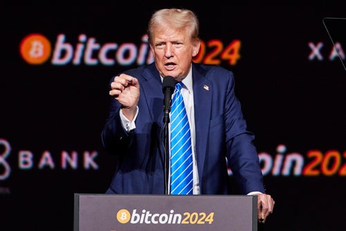 Donald Trump during his speech at the 2024 Bitcoin Conference in Nashville, Tennessee.