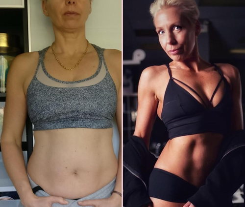 Left: The author in December 2017. Right: The author in April 2018, two days before her first competition.