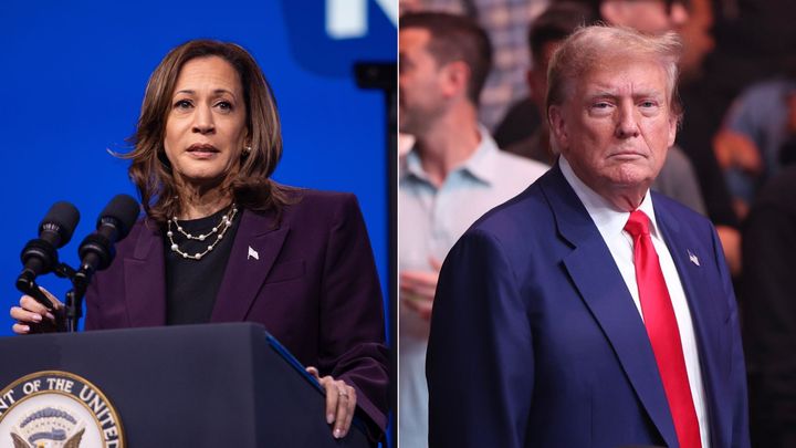 Both Kamala Harris, left, and Donald Trump have been the subjects of AI-manipulated media amid the 2024 presidential election.