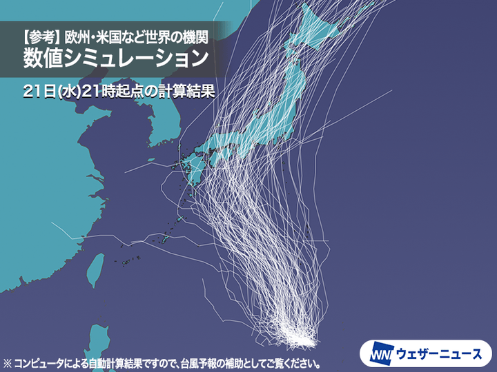 参考 世界各国の気象機関が計算した進路の数値シミュレーション結果