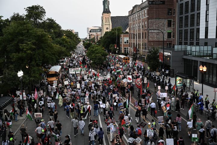 Pro-Palestinian demonstrators march Wednesday on the third day of the Democratic National Convention at the United Center in Chicago.