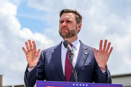 Republican vice presidential nominee Sen. JD Vance speaks at a rally Thursday, Aug. 22, 2024, in Valdosta, Georgia.