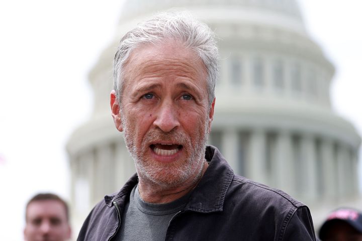 Jon Stewart in Washington in 2022. On the latest episode of his podcast, "The Weekly Show, he called out Donald Trump's bluff about the Obamas.