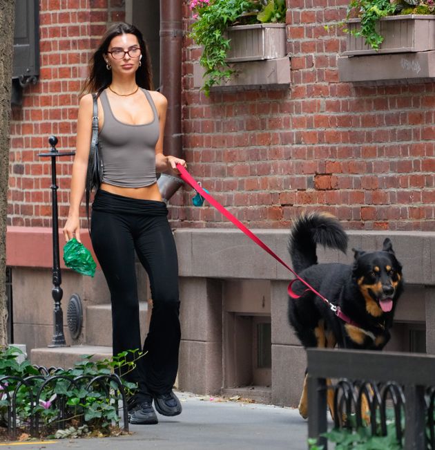 Emily Ratajkowski walks her dog on Tuesday, Aug. 20, 2024, in New York City.