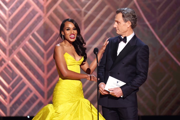 Kerry Washington and Tony Goldwyn share the stage at the Screen Actors Guild Awards on Feb. 27, 2022, in Santa Monica, California.