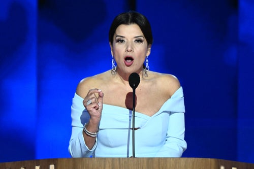 Political commentator Ana Navarro hosts day two of the DNC.
