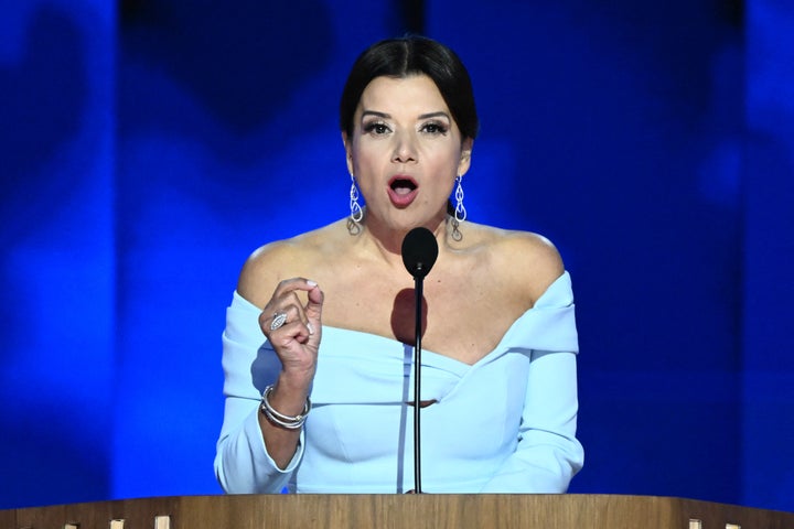 Political commentator Ana Navarro hosts day two of the DNC.