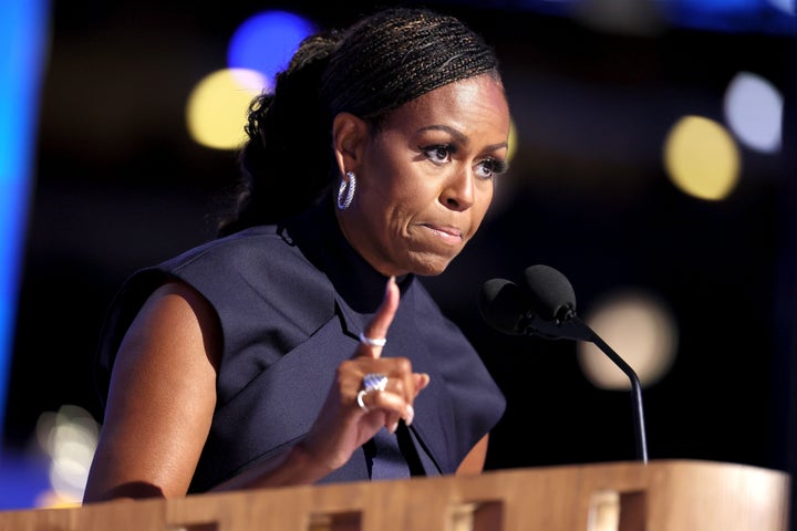 Former first lady Michelle Obama speaks during the Democratic National Convention on Tuesday in Chicago. 