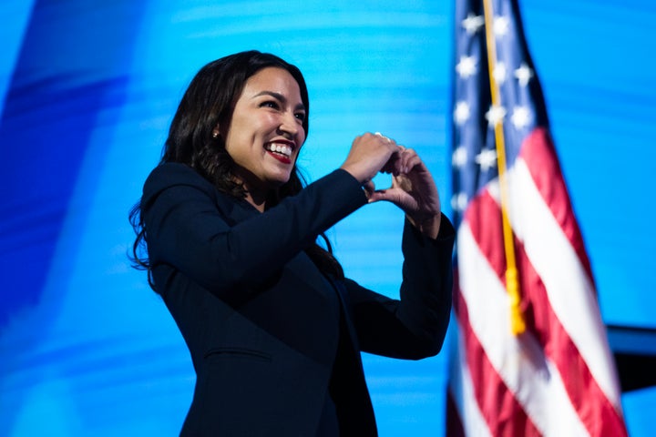 Rep. Alexandria Ocasio-Cortez (D-N.Y.) addresses the Democratic National Convention on Monday in Chicago.