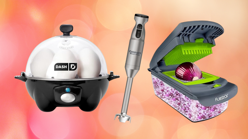 A Dash egg cooker, Cuisinart hand blender and Fullstar vegetable chopper.