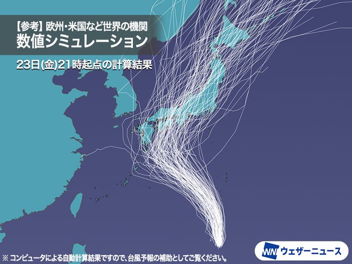 参考 世界各国の気象機関が計算した進路の数値シミュレーション結果