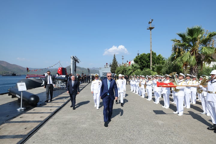 Ο Ερντογάν παρευρίσκεται στην τελετή εγκαινίων της Διοίκησης Ναυπηγείων Ακσάζ των Τουρκικών Ναυτικών Δυνάμεων στη Διοίκηση της Ναυτικής Βάσης του Μαρμαρίς Ακσάζ στη Μούγλα της Τουρκίας στις 24 Αυγούστου 2024.