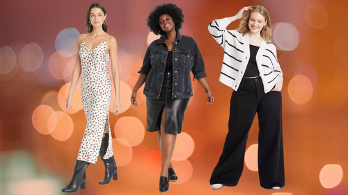 A printed slipdress, denim jacket and striped cardigan from Target's fall new arrivals
