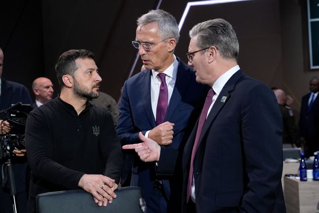 Volodymyr Zelenskyy with Keir Starmer and Nato general secretary Jens Stoltenberg in Washington last month.