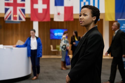 Harper (Myha'la) shakes things up during a climate conference, in Episode 3 of Season 3 of HBO's "Industry."