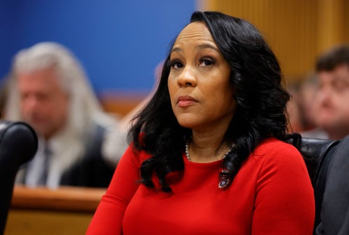 Fulton County District Attorney Fani Willis arrives for the final arguments in her disqualification hearing at the Fulton County Courthouse on March 1.