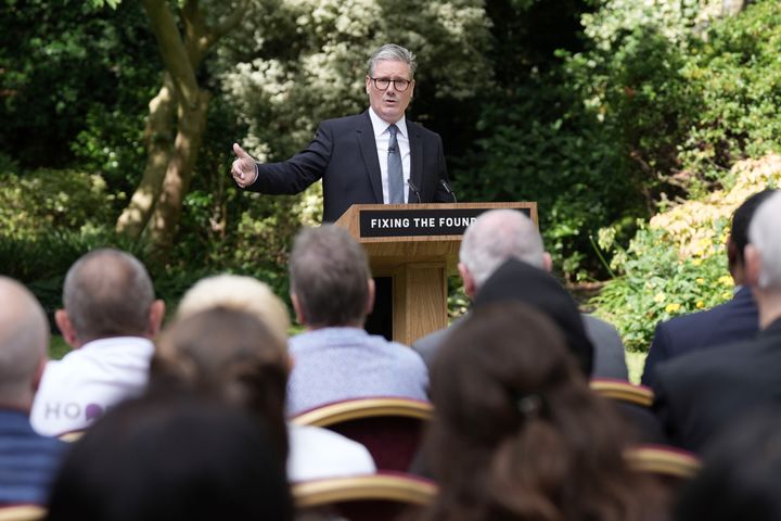 Keir Starmer delivers a speech and press conference in the Rose Garden at 10 Downing Street this morning.