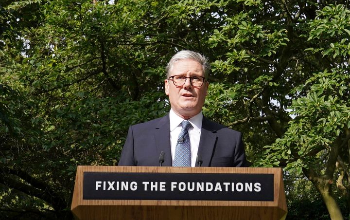 Britain's Prime Minister Keir Starmer delivers a speech and press conference in the Rose Garden at 10 Downing Street, London, Tuesday, Aug. 27, 2024.